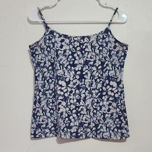 LOFT Blue Fitted Camisole with Floral Print